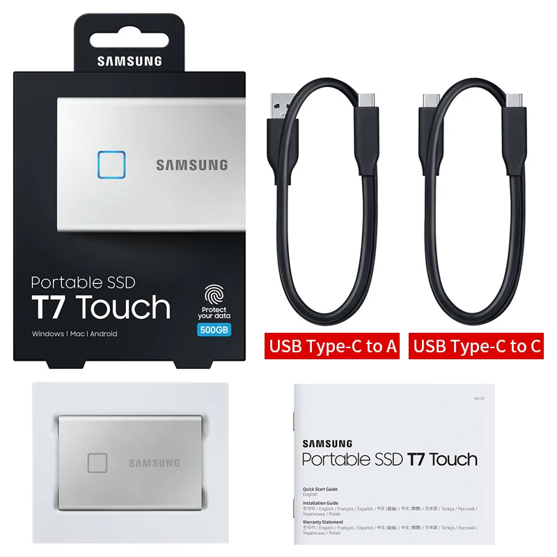 Samsung T7 Touch SSD 500 ГБ 1 ТБ Распознавание отпечатков пальцев разблокировка Type C
