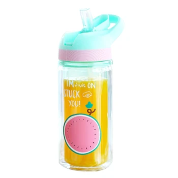 

500Ml Portable Glass Water Bottle with Straw Leak-Proof Cute Sport Bottles for Kids (Watermelon)