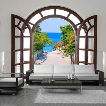 

Custom Any Size 3D Wall Painting Retro Window Street View Wall Mural Living Room Bedroom Restaurant Waterproof Wallpaper Poster