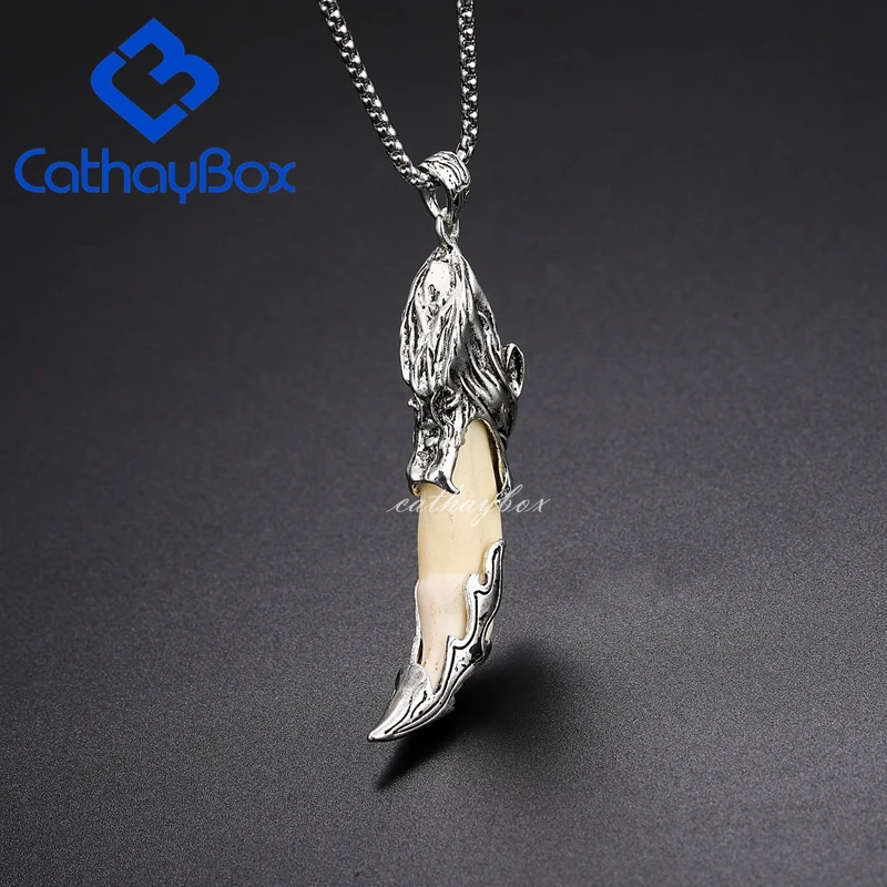Men's Trendy Wolf Tooth Pendant Tribal Design Cream Necklace Wolf Head Jewelry W/ SS Chain 24" Long L CB03B013