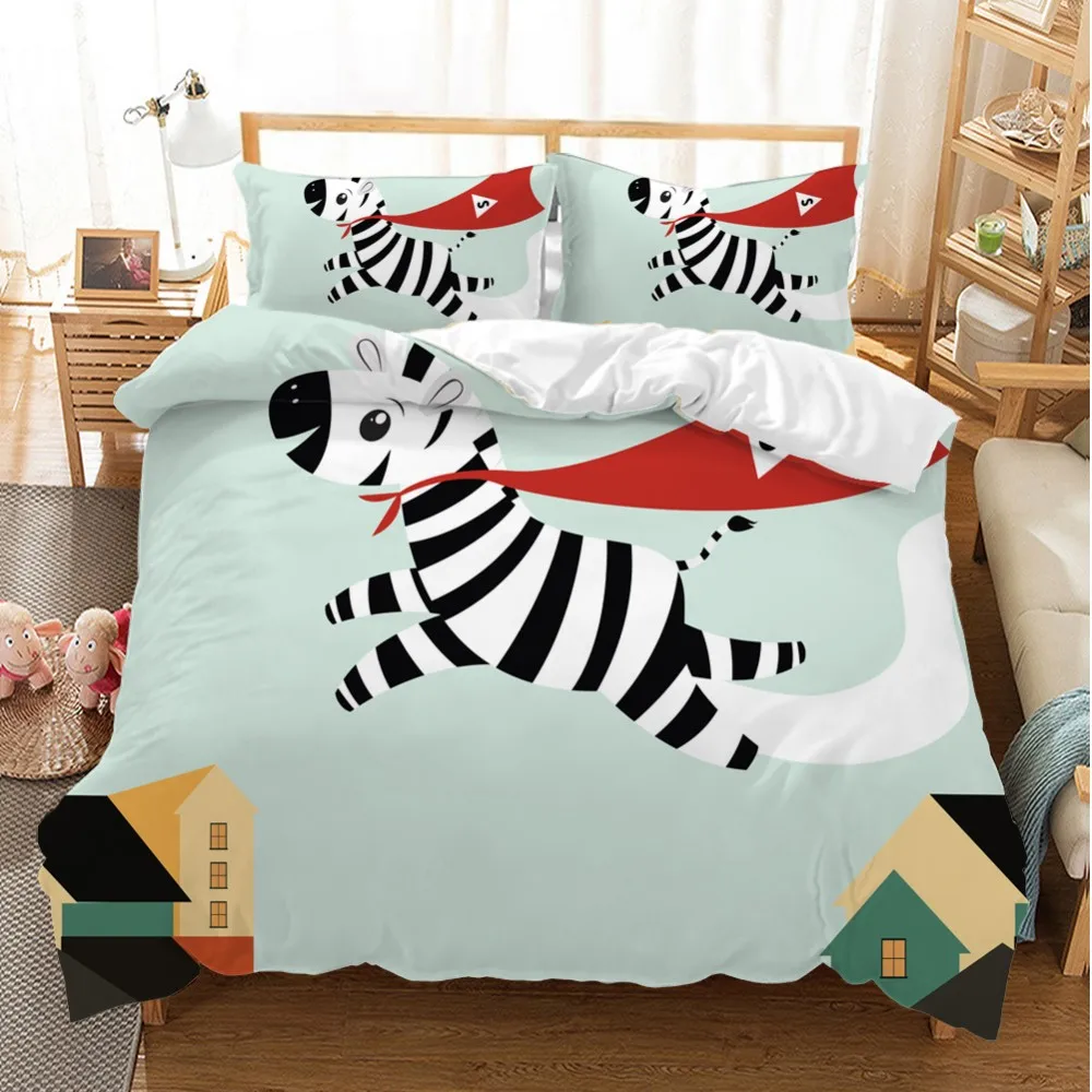 Cartoon Zebra Flying Duvet Cover 100 Microfiber Child Bedding Set