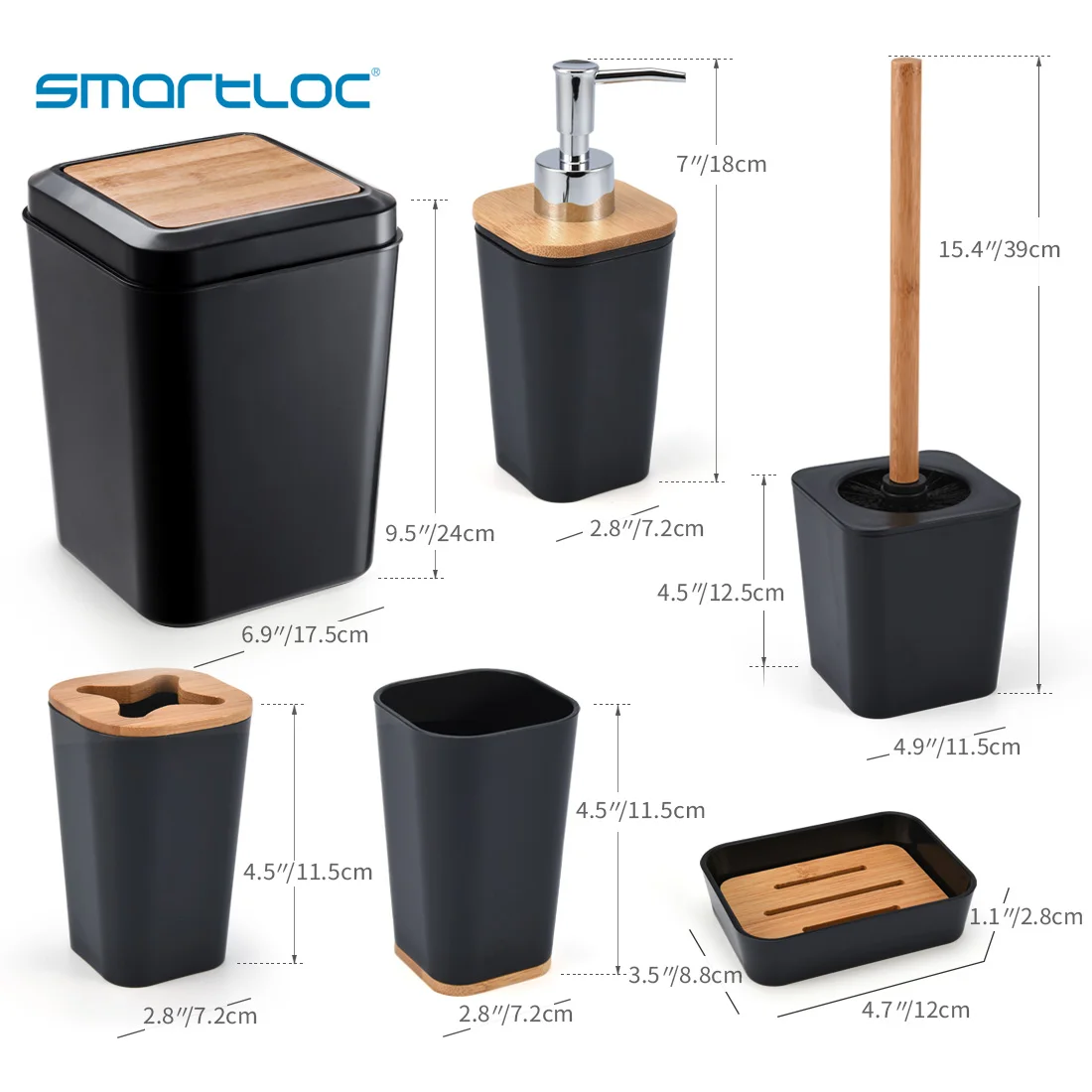 Smartloc 6 шт. пластик аксессуары для ванной комнаты Набор держатель для зубной пасты и для зубной щетки Диспенсер Чехол мыльница туалет душ хранения