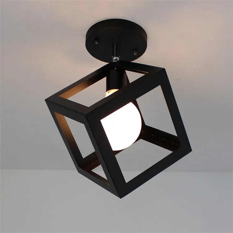 

Retro Square Body Ceiling Lamp American-Style Village Living Room Bedroom Restaurant Single-head Small Iron Droplight
