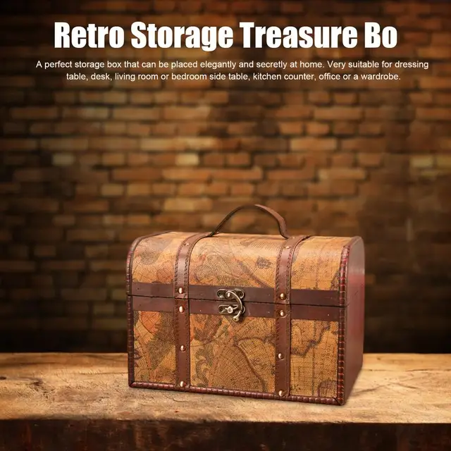 Retro Elegáns Rétegelt Lemez Bőr Kalóz Ékszer Tároló Doboz Zár Vintage Kincsesládák A Szervező Otthoni Dekorációhoz - Image 5