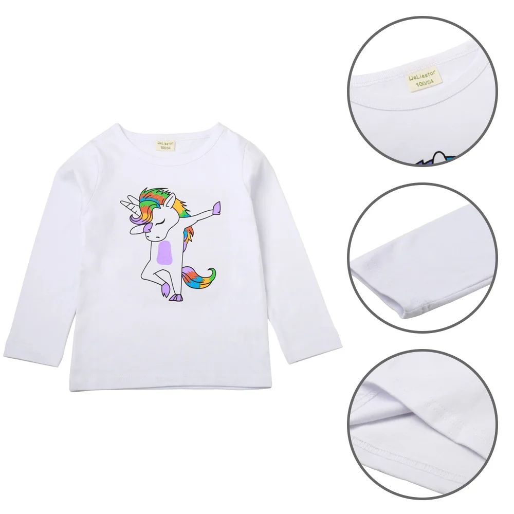 Unicorn Baby Boys Одежда для девочек Малыша Дети Девочки Осень-Весна Футболка с длинным рукавом Unicorn Cartoon Одежда с длинными рукавами Топы