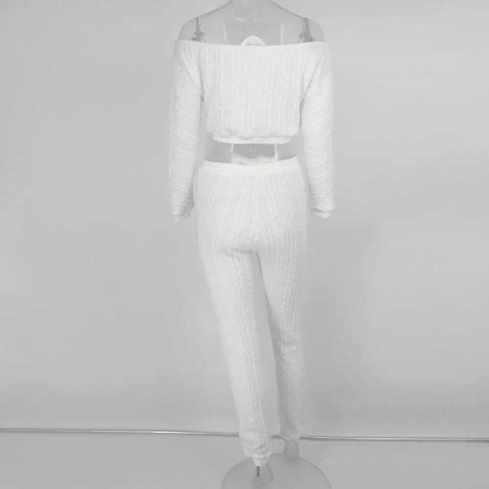 Tobinoone, вязанный, осенний,, модный, 2 предмета, наряды для женщин, длинный рукав, Повседневный, одинаковый, однотонный короткий свитер и штаны