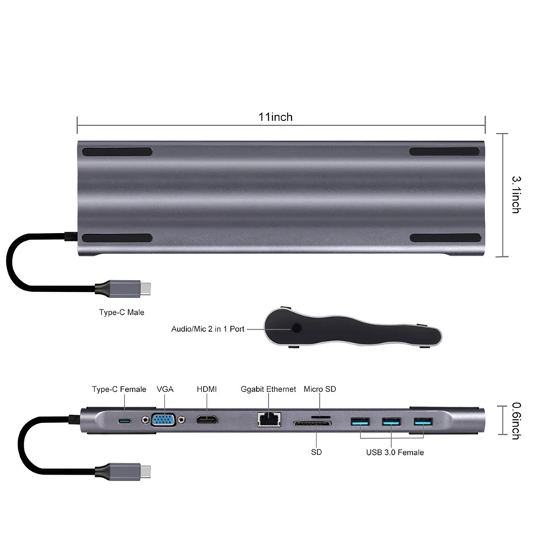 10 в 1 Usb type C хаб-конвертер с портом Hdmi Vga Rj45 Usb3.0 Sd/Tf кардридер для Macbook Pro samsung huawei ноутбук