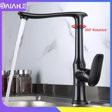 Смесители для кухни, черный латунный кран для кухонной раковины, античный поворотный кран 360 градусов, смеситель для воды, кран с одной ручкой, кран для холодной и горячей воды