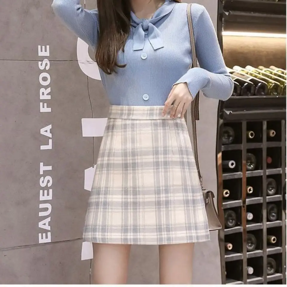 

Vintage Casual Women Plaid Skirt Korean Lady Skirt Female Autumn Sweet High Waist A-line Mini Skirt Chic Sashes Sexy Skirt