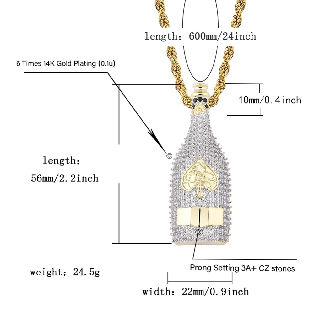 TOPGRILLZ большая бутылка вина ожерелья полный кубический циркон Iced Out Подвески хип хоп для мужчин женщин золотой цвет Vogue ювелирные изделия для рокера