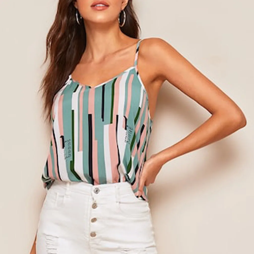 Spaghetti Strap Top Women Halter V Neck Cami Sleeveless Tank Tops Women'S Summer Camisole Plus Size