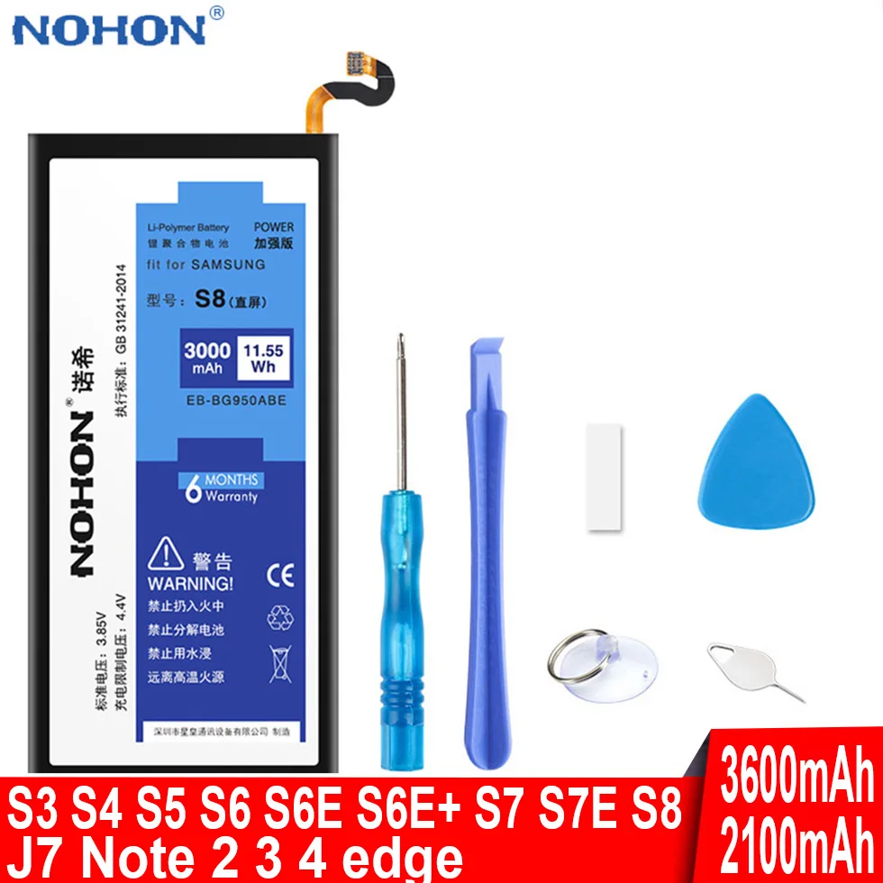 Оригинальный NOHON аккумулятор большой емкости для Samsung Galaxy S3 S4 NFC S5 S6 S7 Edge Plus S8 Note 2 3 4