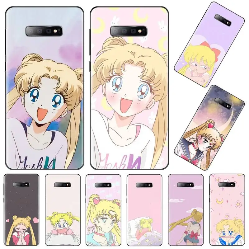 Чехол для телефона с японским аниме sailor moon розовый мягкий силиконовый черный