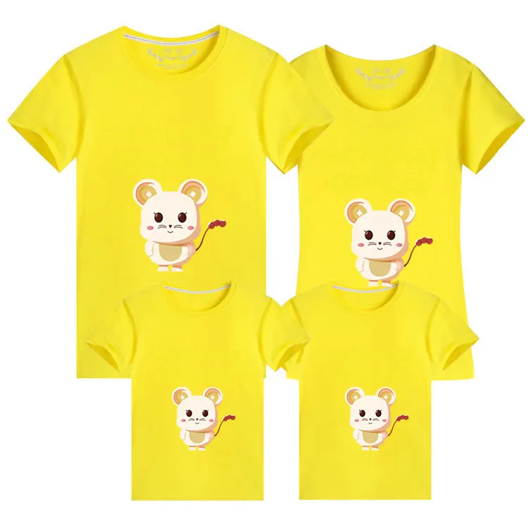 Yellow Г. Семейная Новогодняя одежда для всей семьи модные одинаковые футболки для мамы, папы, дочери и сына летняя одежда для семьи с изображением мышки - Цвет: Yellow