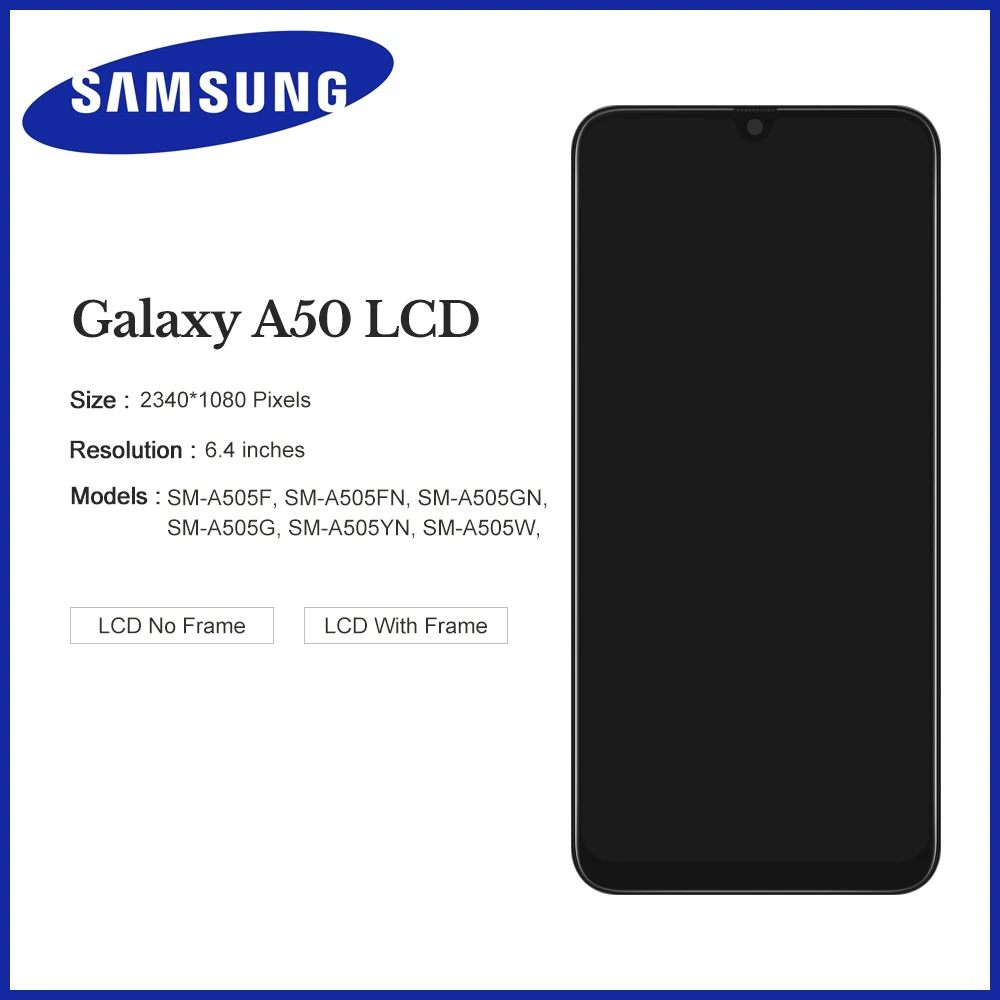 6.4 ''Super AMOLED do Samsung Galaxy A50 SM-A505FN/DS A505 wyświetlacz LCD z ekranem dotykowym Digitizer z ramką do Samsung A50 lcd 3 6.4 ''Super AMOLED do Samsung Galaxy A50 SM-A505FN/DS A505 wyświetlacz LCD z ekranem dotykowym Digitizer z ramką do Samsung A50 lcd 3