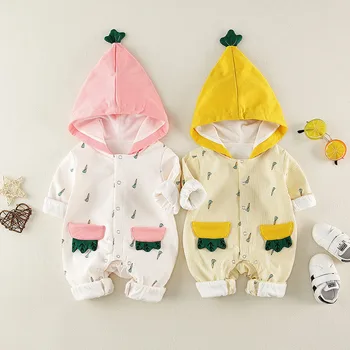 

Autumn Newborn Baby Clothes carrot Print Romper Warm Infant Boys Girls Soft hooded Jumpsuit Pajamas