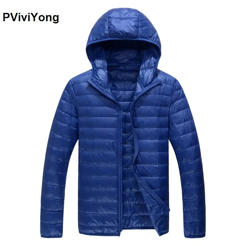 PViviYong, зимняя новинка, высокое качество, тонкий пуховик, Мужское пальто, с капюшоном, белый утиный пух, куртка, плюс размер, парки 779 - Цвет: Синий