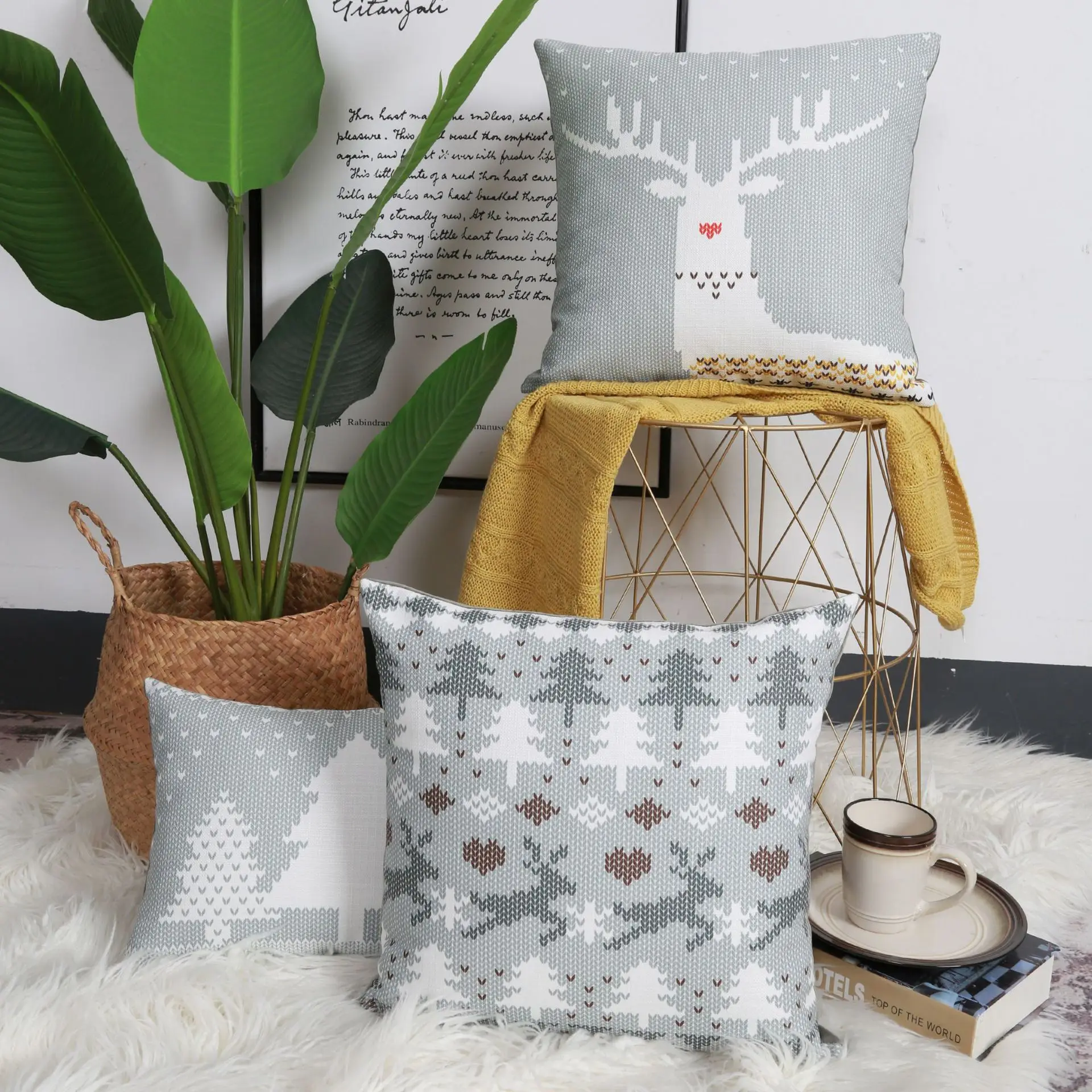 

Grey cartoon christmas ins elk print 45x45 / 30x50cm pillow office sofa cushion cushion pillow case