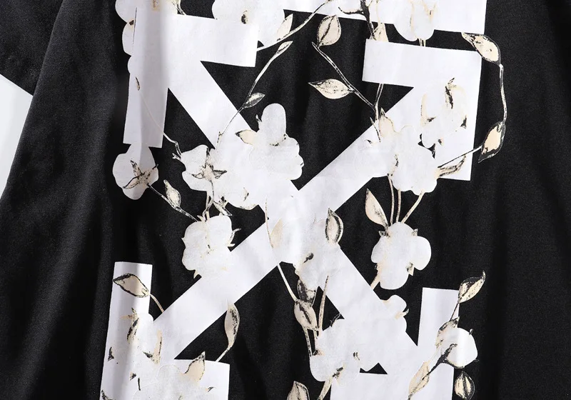 OFF-WHITE OW Цветочная полосатая футболка с короткими рукавами белая хлопковая парная свободная Мужская футболка с буквенным принтом