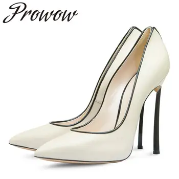 

Ollymurs Beige Black Sexy Pointed Toe Slip On Pumps Blade Heel Sexy Night Club Party Pumps Shoes Ladies