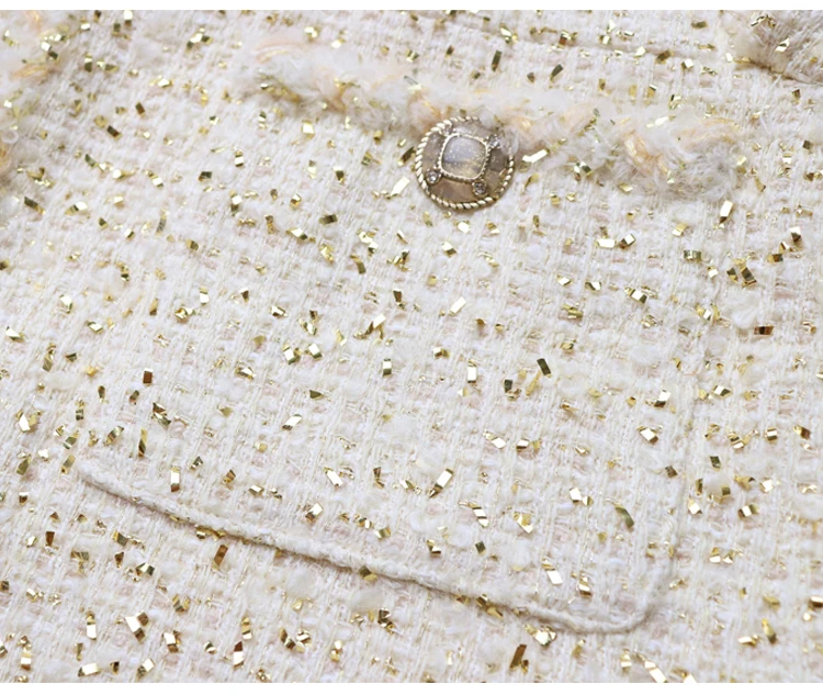 Осенние мужские и женские свободные большие размеры оверсайз золотые люрексовые карманы цепи вместо пуговиц твидовые пальто с круглым вырезом шерстяные трикотажные жакеты y381