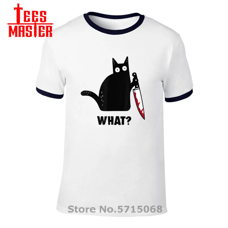 Мужская футболка с черным котом и ножом новинка футболки героями мультфильма