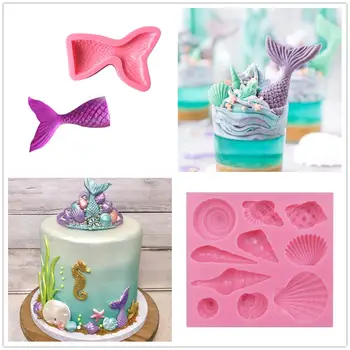 

Sea Animals Mermaid Conch Starfish Shell Flip Cake Silicone Mold DIY Chocolate Mold Kitchen Tool Liquid Cake