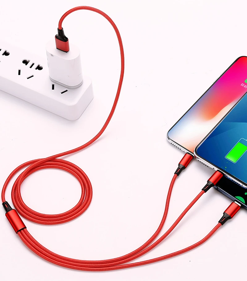 3 в 1, зарядный usb-кабель для мобильного телефона, Micro usb type-C, кабель для передачи данных для samsung, huawei, нейлоновый плетеный шнур зарядного устройства для iPhone Xs