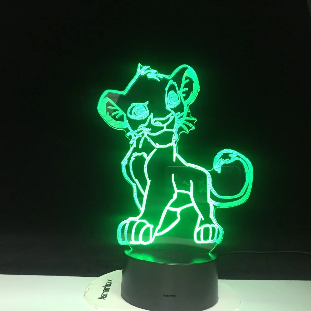 Мультяшный ночной Светильник Король Лев Simba светодиодный 3d светильник меняющий Цвет Новинка лампа прикроватная лампа для спальни Рождественский подарок для дома