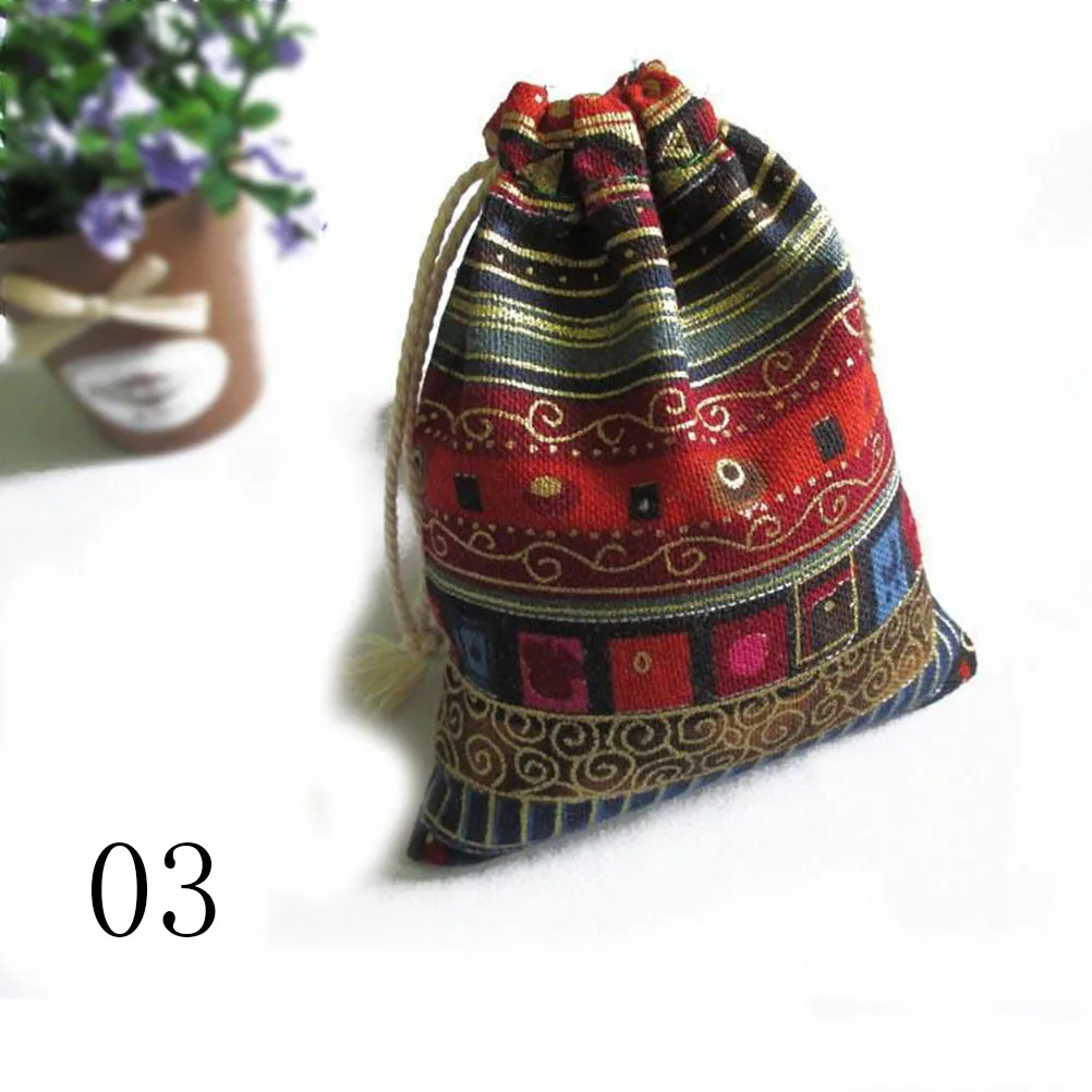 3 шт 9,5 см х 12 см подарочные сумочки из хлопка многоцветные племя шнурок ювелирные сумки Мешочки посылка для хранения китайский этнический стиль
