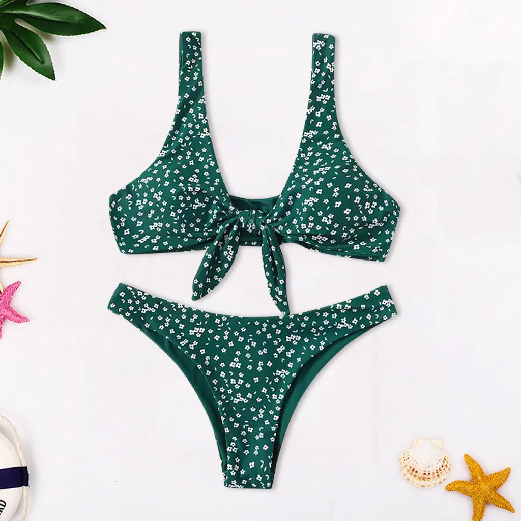 JAYCOSIN strap bow women swimwear small floral print fresh solid sweet sexy bathing bikini beachwear low waist gathered swimsuit