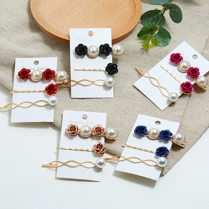 

Korean-style New Style Barrettes Network Red Pearl Side Clip INS Flower Geometry Long Clip Set Combination Hair Accessories Wome