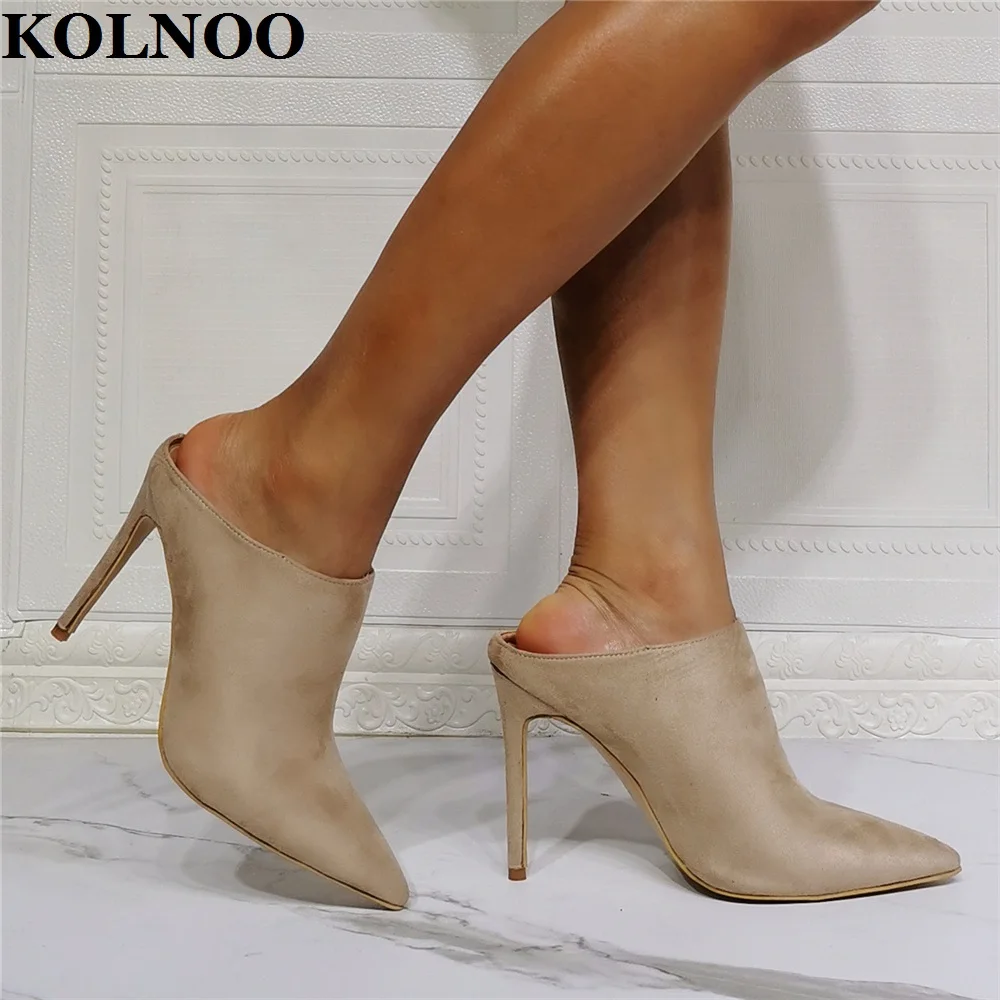 Kolnoo New Retro Womens High Heels Slippers Real Photos Pointed-Toe Easy Wear Sexy Summer Sandals Evening Fashion Daily Shoes
