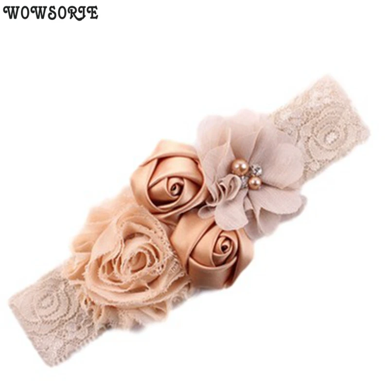 

baby headband newborn rose elastic hair band Chiffon flower Rhinestone lace headbands children girls hair accessories headwear