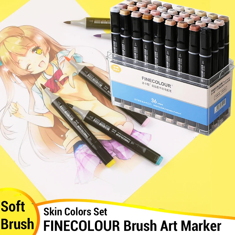 Finecolour Skin Color Brush Tip Markers Set Alcohol Ink Felt Tip Art Marker Comic Art Supplies Felt Tip Graphic Design EF102 3pcs lot 0 7mm white gold silver gel pens sketching drawing pen for art marker design comic manga painting supplies