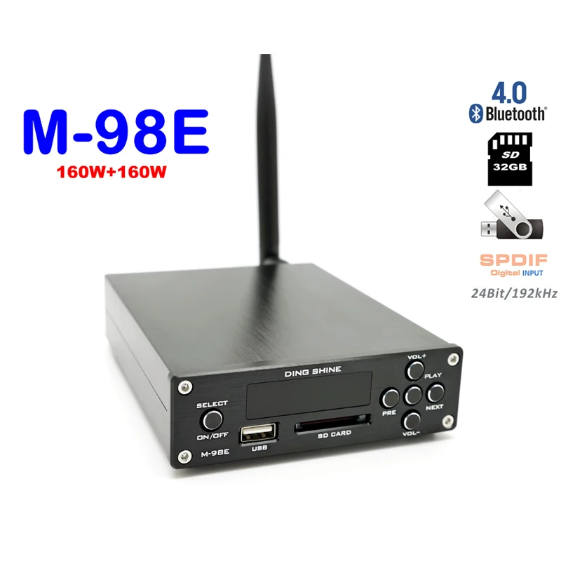 KYYSLB DC12~ 32 В M-98E 160 Вт* 2 TDA7498E 4,0 Bluetooth усилитель Настольный HIFI напольный динамик 2 канала цифровой усилитель с SD USB