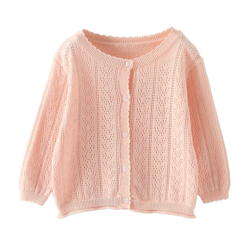 Pink Kids Jackets for Girls Sweater Cardigan Thin Summer Worsted O-Neck Cotton Coat Clothes 2 3 4 6 8 Years Old 205003 | Мать и ребенок