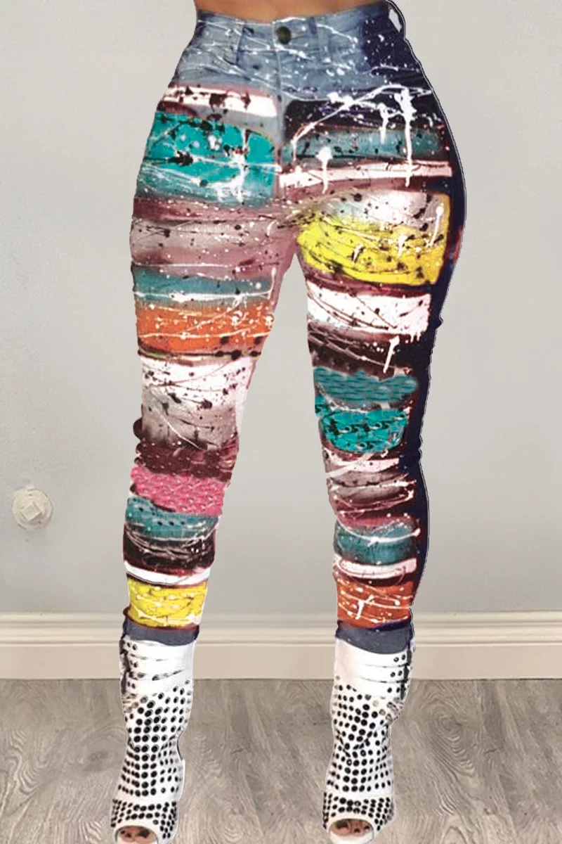Женские обтягивающие джинсы с принтом tide dye, узкие джинсовые брюки-карандаш с высокой талией, уличная мода, джинсы - Цвет: Небесно-голубой