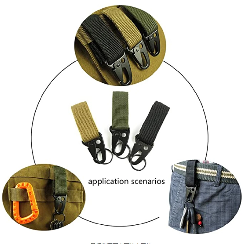 Outdoor Molle Carabiner Belt Clip Hanger Webbing Backpack Buckle Strap Keychain Hook Attach Quickdraw Clasp Camp Tactical Holder 6