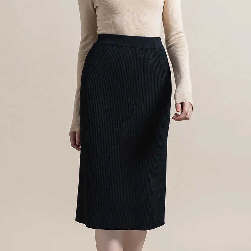 Юбка-карандаш с высокой талией, Осень-зима, Женская Элегантная трикотажная облегающая юбка, однотонная женская офисная одежда, юбки
