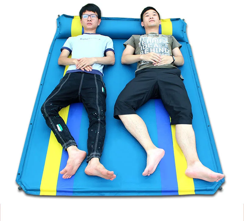 Надувная кровать туристический матрас надувной матрас Открытый Газон игры коврик соединяемый спальный коврик двойной 2 человек Подушка кровать матрас - Цвет: Blue