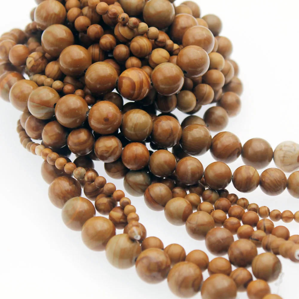 Wholesale Natural Stone Beads Smooth Brown Wood Grain Loose Beads For