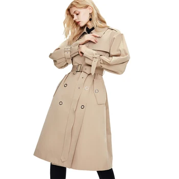 

Europe 2020 Early Autumn New Women's High Fashion Turn Down Collar Long Hot Trench Coats Fashion Windbreaker Long British Style