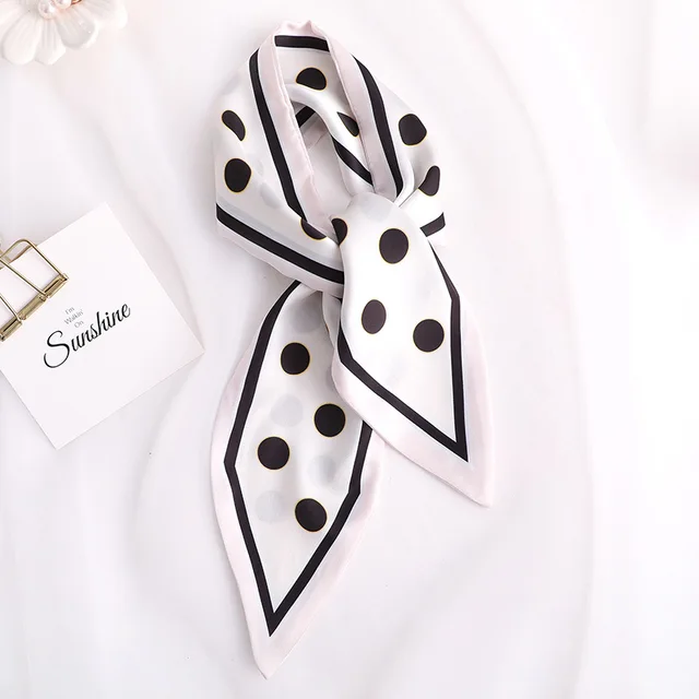 Sweet Love Print Women Small Silk Scarf Handle Bag Ribbons Female Head Scarves Sharp angle Green 90*10cm 16