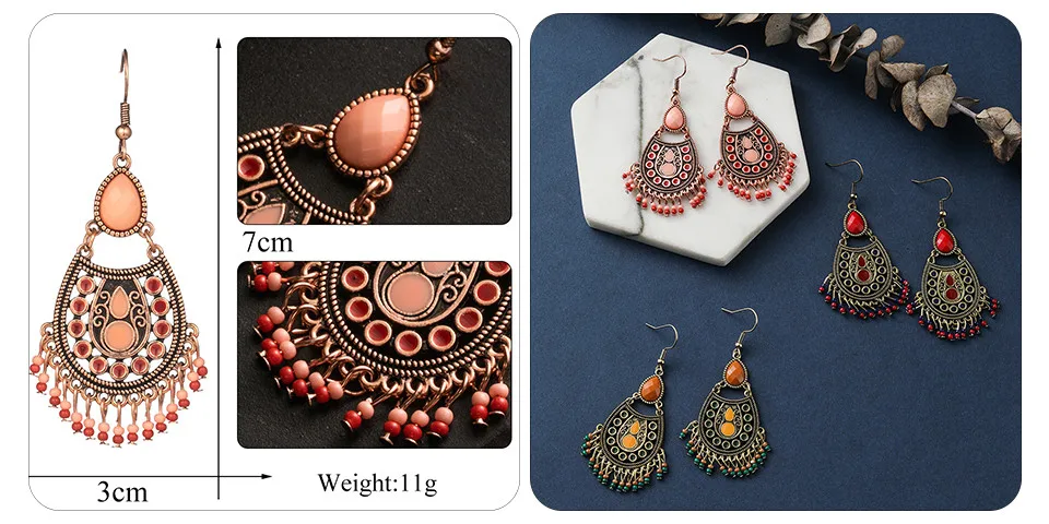 Ethnic Bronze Silver Rose Gold Color African Earrings Jewelry 14 Style Bohemian Metal Tassel Fringe Leaf Hanging Drop Earrings for Women&Girls Wholesale Dropshipping (11)