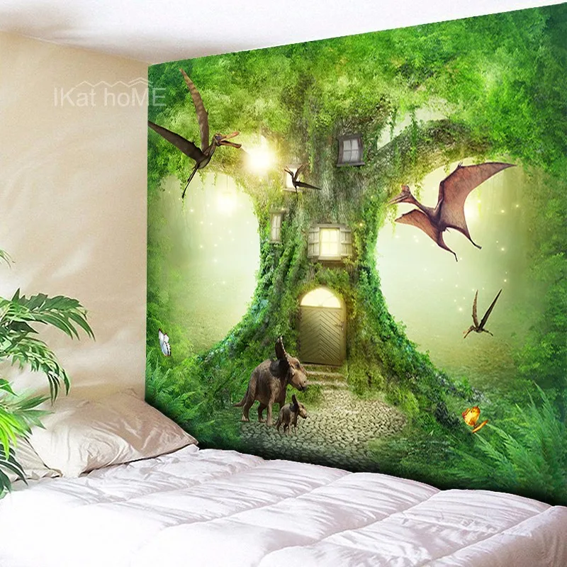 Anime Forest Tree Tapestry Nature Wall Hanging Sun Sky Psychedelic Cloth Tapestries Tenture Hippie Mandala tapiz pared tela | Дом и сад