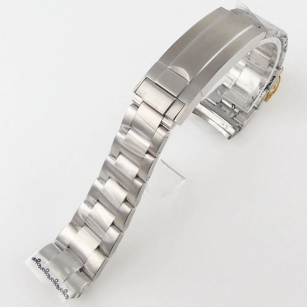 316L Stainless Steel Bracelet Solid Curved End Links Watch Strap Watchband 20mm Brushed Polished Glide Lock Buckle with Safty