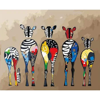 

Frameless Painted Canvas Oil Pictures DIY Color Zebra Hands Painting By Numbers for Household Bedroom Accessories