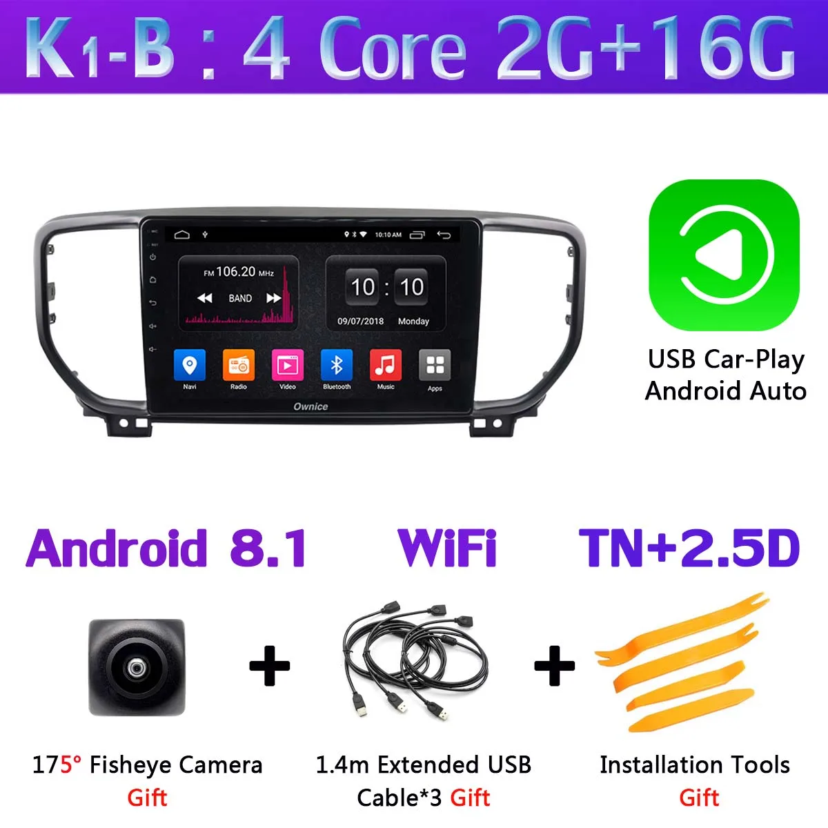 360 ° камера 4G LTE Android 9,0 4G+ 64G SPDIF DSP CarPlay автомобильный мультимедийный плеер для Kia Sportage KX5 gps навигационное радио - Цвет: K1-B-CarPlay