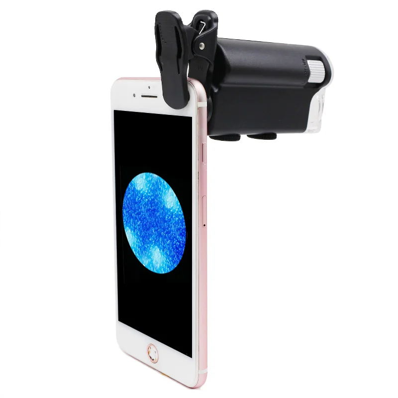 60X/100X Mobile Phone Microscope with Universal Cell Phone Clip Pocket Magnifying Glass LED UV Light f/ Jade Identification